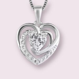 Kay Jewelers White Sapphire Heart Necklace Sterling Silver 18"
